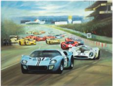 "24 Stunden Rennen auf dem Nürburgring", Öl/ Lw., undeutl. sign. u.r., 46x59 cm, ungerahmt