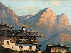 Mulley, Oskar (1891 Klagenfurt-1949 Garmisch-Partenkirchen) "Berghütte", Öl/Mp., sign. u.l., 25x35,