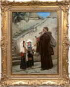 Böhmischer Genremaler in Wien (um 1875) "Bettelmönch mit zwei italienischen Mädchen sein Brot teile