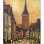 Künstler des 20. Jh. "Altstadt mit Backsteinkirche", Öl/Hf., undeutl. sign., 80,5x64 cm, Rahmen