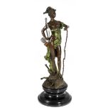 Bronze-Figur "Diana mit erlegtem Wildschwein", Nachguß, bez. "Aibert", braun patinert und teilweise