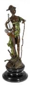 Bronze-Figur "Diana mit erlegtem Wildschwein", Nachguß, bez. "Aibert", braun patinert und teilweise