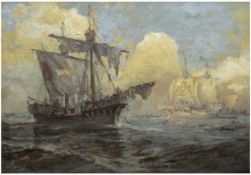 Marinemaler des 19./20. Jh. "Nach der Seeschlacht- Segelschiffe auf hoher See", Öl/Lw., unleserlich