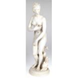 Porzellan-Figur "Venus mit Delphin und Putto", Bikuitporzellan, ungemarkt, auf rundem Sockel, rück