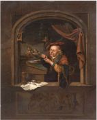 Genre-Maler des 19. Jh. "In der Schreibstube", Öl/Blech, unsigniert, 44x34 cm, Prunkrahmen