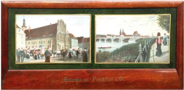 2 Postkarten Frankfurt an der Oder, dabei "Markt mit Rathaus" und Oderbrücke mit Blick auf die Stad