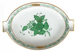 Herend-Aschenbecher, Apponyi, grün, Goldrand, oval, 13,5x9 cm