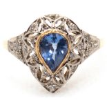 Ring, 750er GG/WG, Saphir 1,42 ct., Brillanten 0,21 ct., RG 57, Innendurchmesser 16,5 mm