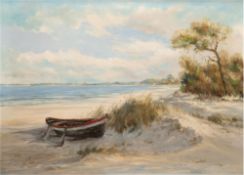 Freyberg, Edgar (1927-2017) "Ostseestrand mit Boot", Öl/Lw., sign. u.r., 60x80 cm, Rahmen