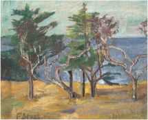 Sturt, Eva (20. Jh.) "Bäume am Meer", Öl/Lw., unleserl. sign. u.l., 40x46 cm, Rahmen