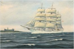 Pedersen (Marinemaler um 1900) "Segelschiff vor Küste mit Schloß Kronborg", Öl/Lw., sign. u.r., 45x