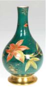 Rosenthal-Vase, handbemalt, polychrome florale Motive und Goldstaffage auf grünem Grund, sign. G.D.