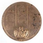 Bronze-Kalender von 1966, in Form einer Medaille, beidseitig figürlich reliefiert, Dm. 9,5 cm