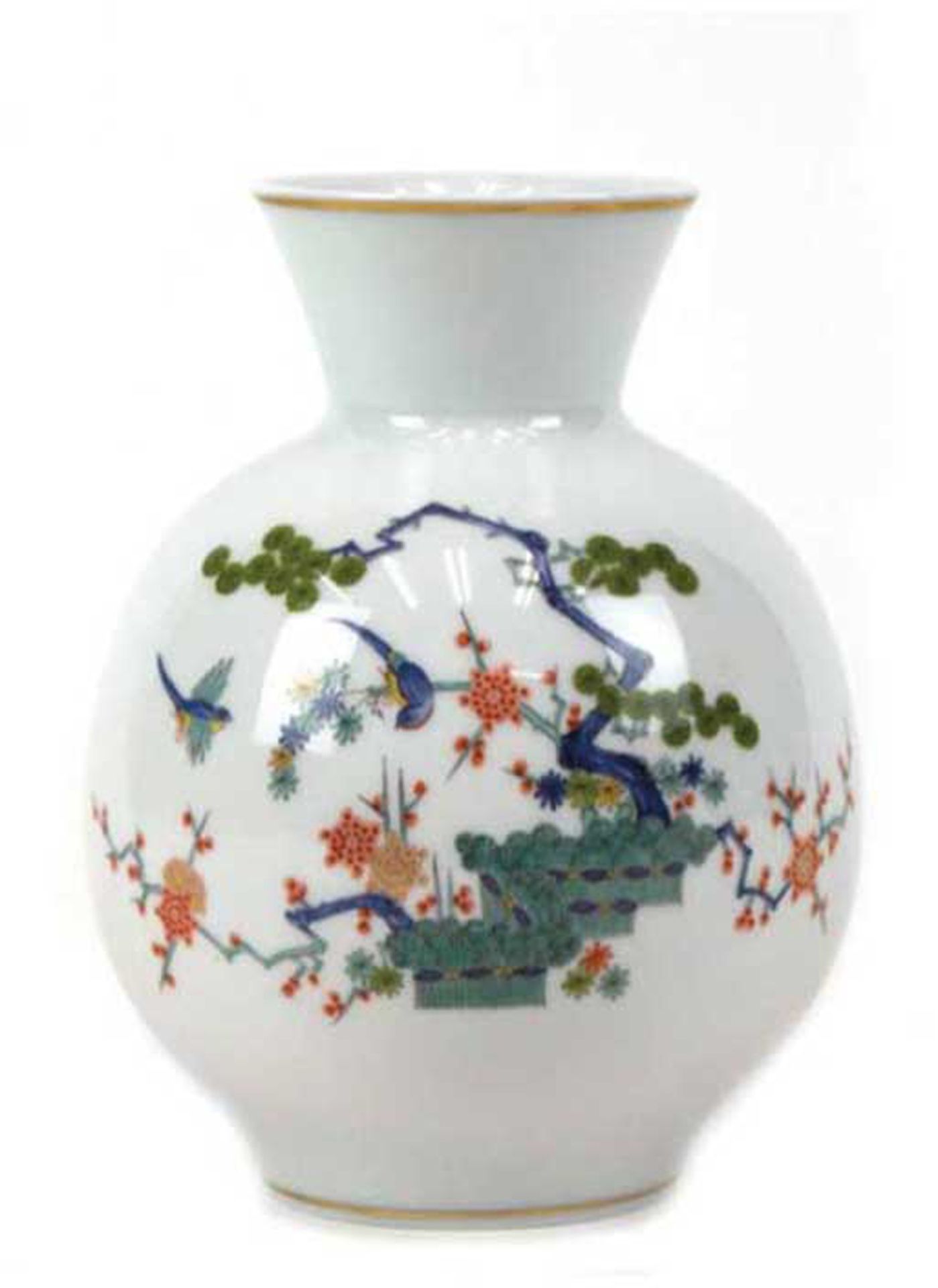 Meissen-Vase, 1. Wahl, Indisches Astmuster, bunt mit Kupferfarben, Goldrand, H. ca 19 cm