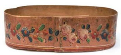 Unterteil einer Hutschachtel, 19. Jh., ovale Form, farbig gefasst, mit umlaufendem Blumendekor, kl.