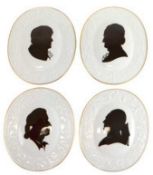 4 Meissen-Platten, oval, mit Porträts von v.Kleist, v.Goethe,  v.Schiller u. Lessing, Goldrand, rüc