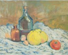 Köhler-Röber, Minna (1883 Reichenbach-1957 Friesen) "Stilleben mit Früchten und Flaschen", Öl/Mp., 