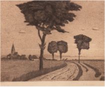 Christoph, Else (1880-1970) "Norddeutsche Landschaft mit Dorf", Radierung, 1/100, sign. u.r., rücks