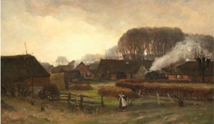 Langeveld, Frans (1876/77 Amsterdam-1939 Laren) "Blick auf eine ländliche Siedlung", Öl/Lw., sign. 