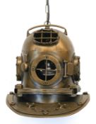 Deckenlampe in Form eines Taucherhelms, bronziertes Eisenblech, 1-flammig elektrifiziert, 32x27x32 