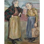 Glowinski-Taubert, Louise (1906 Zehlendorf-1988 Husum) "Zwiegespräch zweier Landfrauen", Öl/Lw, /Ho
