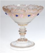 Konfektschale, Böhmen 19. Jh., teilweise mattiertes Glas mit floraler Bemalung und Goldstaffage, Ra