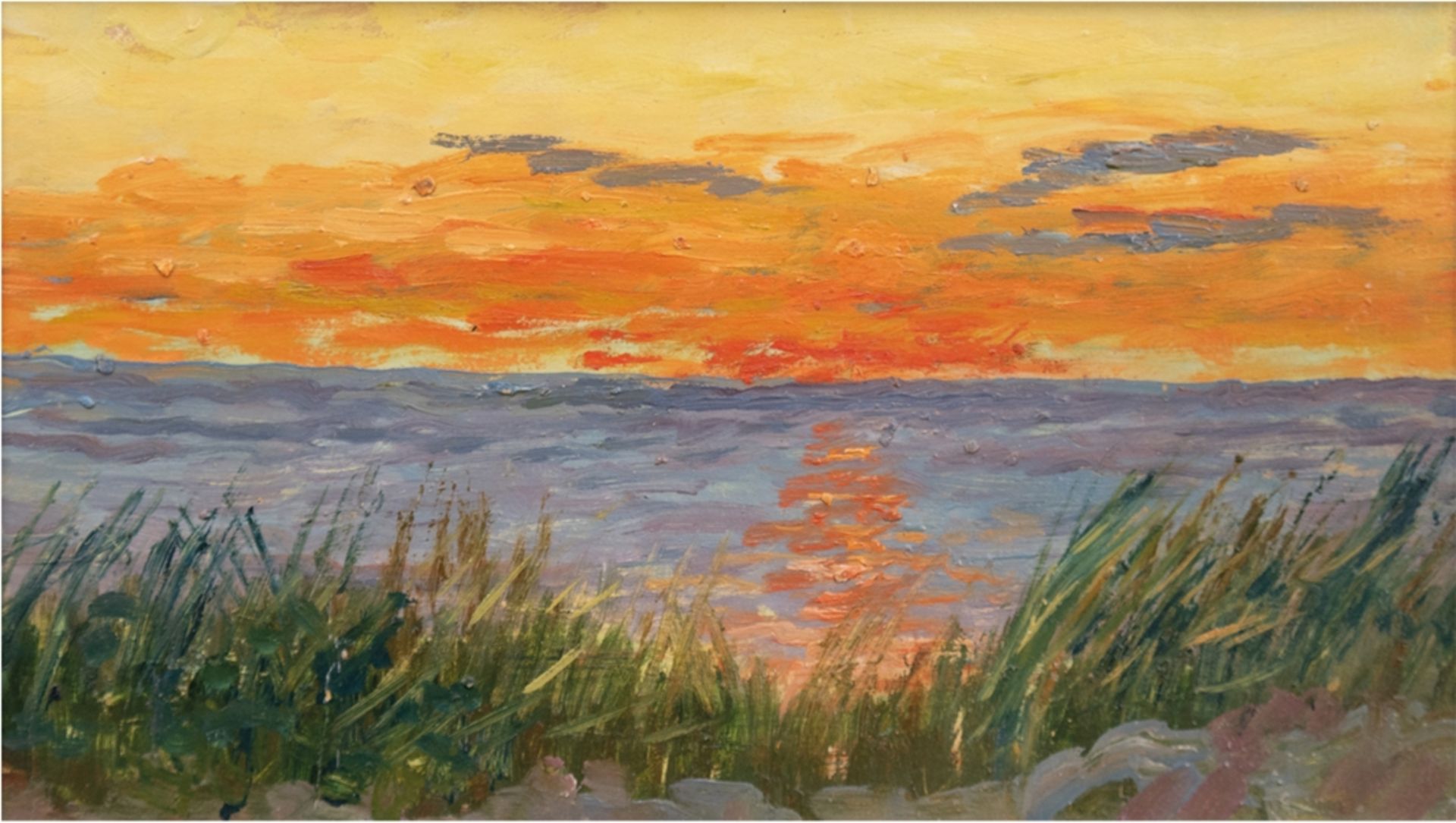 Büchsel, Elisabeth (1867-1957 Stralsund)  "Küstenlandschaft im Sonnenuntergang", Öl/Mp., unsign. rü