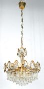 Kristall-Deckenlampe, Messing, vergoldet, reicher Prismenbehang, 5-flammig, H. 100 cm (mit Kette), 