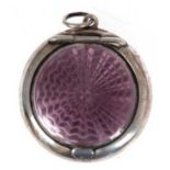 Medaillon, Birmingham 1922, Silber, punziert, runde Form, Deckel mit violettem Transluzidemail und