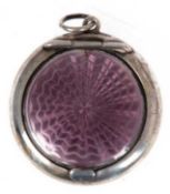 Medaillon, Birmingham 1922, Silber, punziert, runde Form, Deckel mit violettem Transluzidemail und 