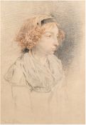 "Porträt einer jungen Frau", Zeichnung/ Papier, undeutl. sign. u.l., Prov,: aus dem Besitz der Fam.