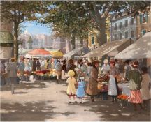 Rooyen, Carel von (1945 Rotterdam, lebt in Paris) "Belebter Marktplatz", Öl/Lw., sign. u.r., 50,5x6