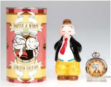 Popeye - Fossil-Taschenuhr und Figur "Wimpy", limitierte Auflage, Taschenuhr mit Kette, Edelstahl, 