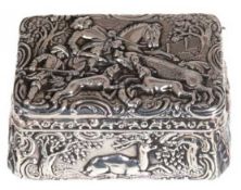 Silber-Dose, 13 Lot, Augsburg, punziert mit Meistermarke, rechteckige Form mit Scharnierdeckel, Dec