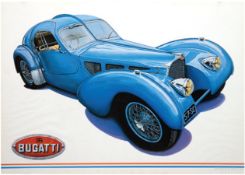 Plakat "Bugatti Typ 57 SC Atlantic", Farboffset, Ende 20. Jh., bez. "Copyright by G. Becker", leich