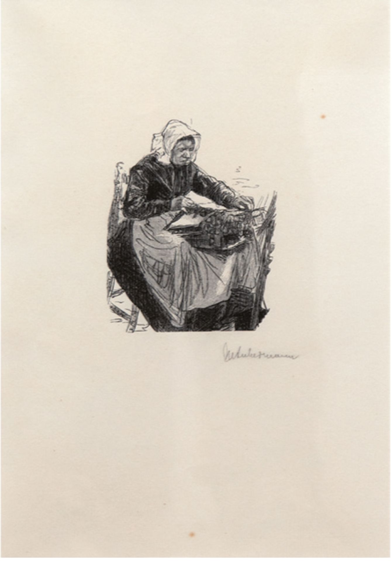 Liebermann, Max (1847-1935 Berlin) "Spitzenklöpperin", Holzschnitt, handsign. u.r., 29,5x19,5 cm im