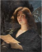 Kopist "ER" "Porträt eines jungen Mädchens mit Notenblatt", Öl/Lw., monogrammiert und datiert 6.8.0