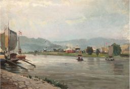 Mühlig, Bernhard (1829 Eibenstock-1910 Dresden) "Ansicht von Dresden-Neustadt über die Elbe auf die