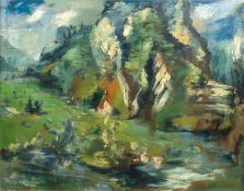 Kohlhoff, Wilhelm (1893 Berlin-1971 Schweinfurth)"Landschaft mit Personenstaffage am Badesee", Öl/L