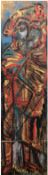 "Expressionistische Darstellung eines stehender Mannes mit Mütze", Öl/Holz, unsigniert, 120x28(33) 