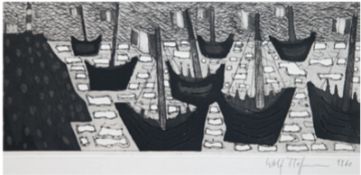 Hoffmann, Wolf (1898 Wernigerode- 1979 Berlin)  "Schiffe", Aquatinta-Radierung, mit Bleistift signi