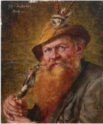 Roessler, Georg (1861-1925 München) "Bärtiger Mann in Tracht mit Pfeife", Öl/Holzplatte, signiert u