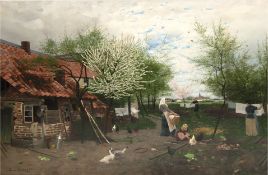 Diecks, Harald (1863-1889) "Frühlingstag auf dem Bauernhof", Öl/Lw., sign. und dat. 1888 u.l., 81x1