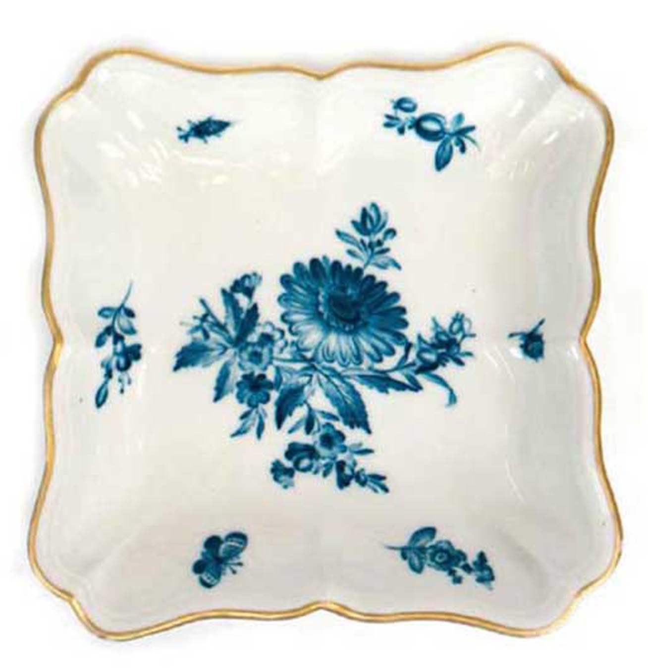 Meissen-Schale, 19. Jh., Blaue Blume, Goldrand, 1. Wahl, 4x22x21,5 cm