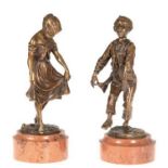 Figurenpaar "Tanzendes Mädchen" und "Tanzender Junge", Frankreich, Bronze, braun patiniert, nummeri