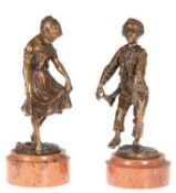 Figurenpaar "Tanzendes Mädchen" und "Tanzender Junge", Frankreich, Bronze, braun patiniert, nummeri