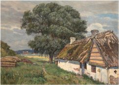 Olsen, Knud (1878-1951) "Sommerliche Landschaft mit Bauernstelle", Öl/Lw., signiert und datiert 191