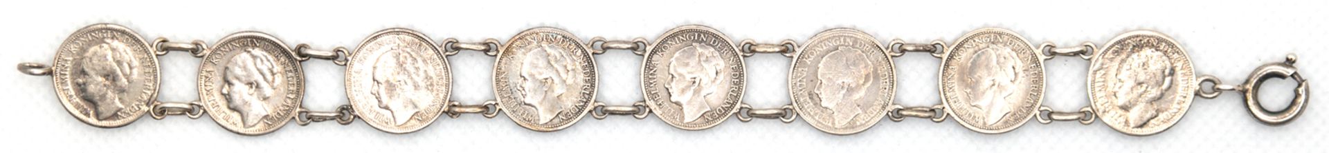 Münzarmband, Silber, 10 Cents Stücke ,Wilhelmina Königin der Niederlande von 1936, 1937, 1938, 1941
