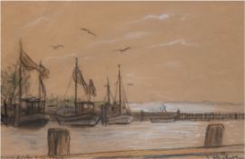 Kliefert, Erich (1893 Berlin- 1994 Stralsund) "Fischerboote im Hafen", Farbkreide, signiert u.r., O