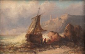 Noel, Jules (1810/15-1881) "Schiffbrüchige vor Steilküste", Öl/Lw./Mp., unsign., rückseitig Nachlaß